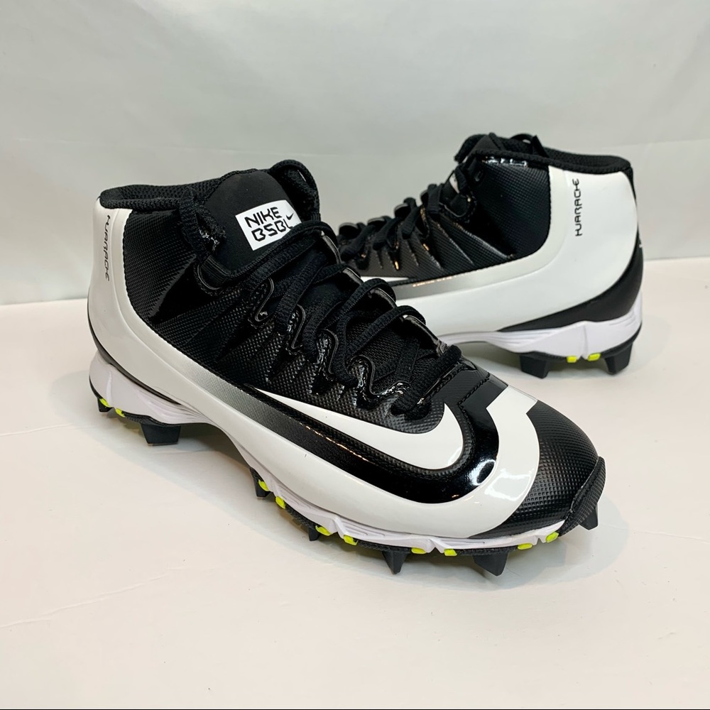 Nike Huarache Baseball Cleats Black White Boys 4.5